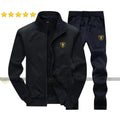 Men's Fleece Winter Track Suit - Black 2-Piece, Collar Neck