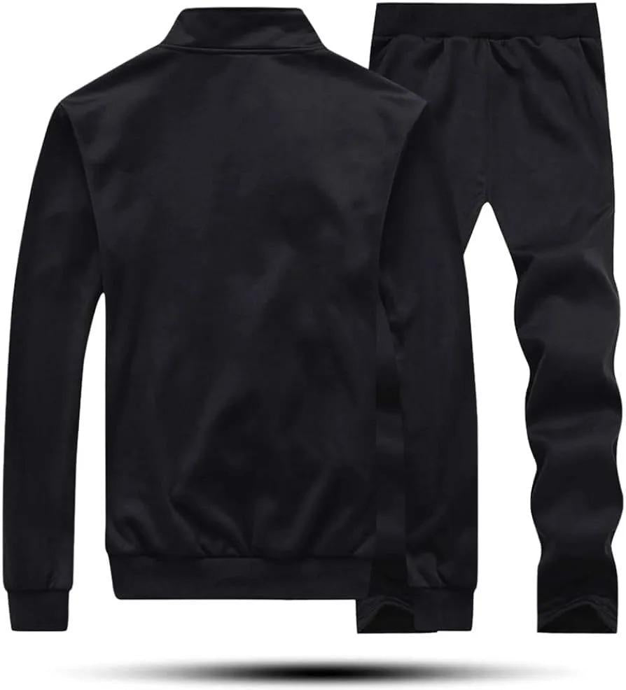 Men's Fleece Winter Track Suit - Black 2-Piece, Collar Neck - view 3