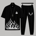 Men's Flame Print Track Suit - Black 2-Piece, Micro Fabric