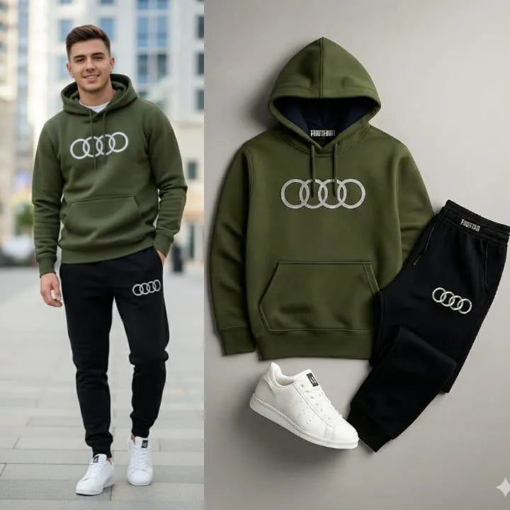 Men's Hoodie Track Suit - Olive Green with Black Joggers