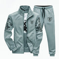 Men's Printed Fleece Track Suit - Grey, Slim Fit Winter