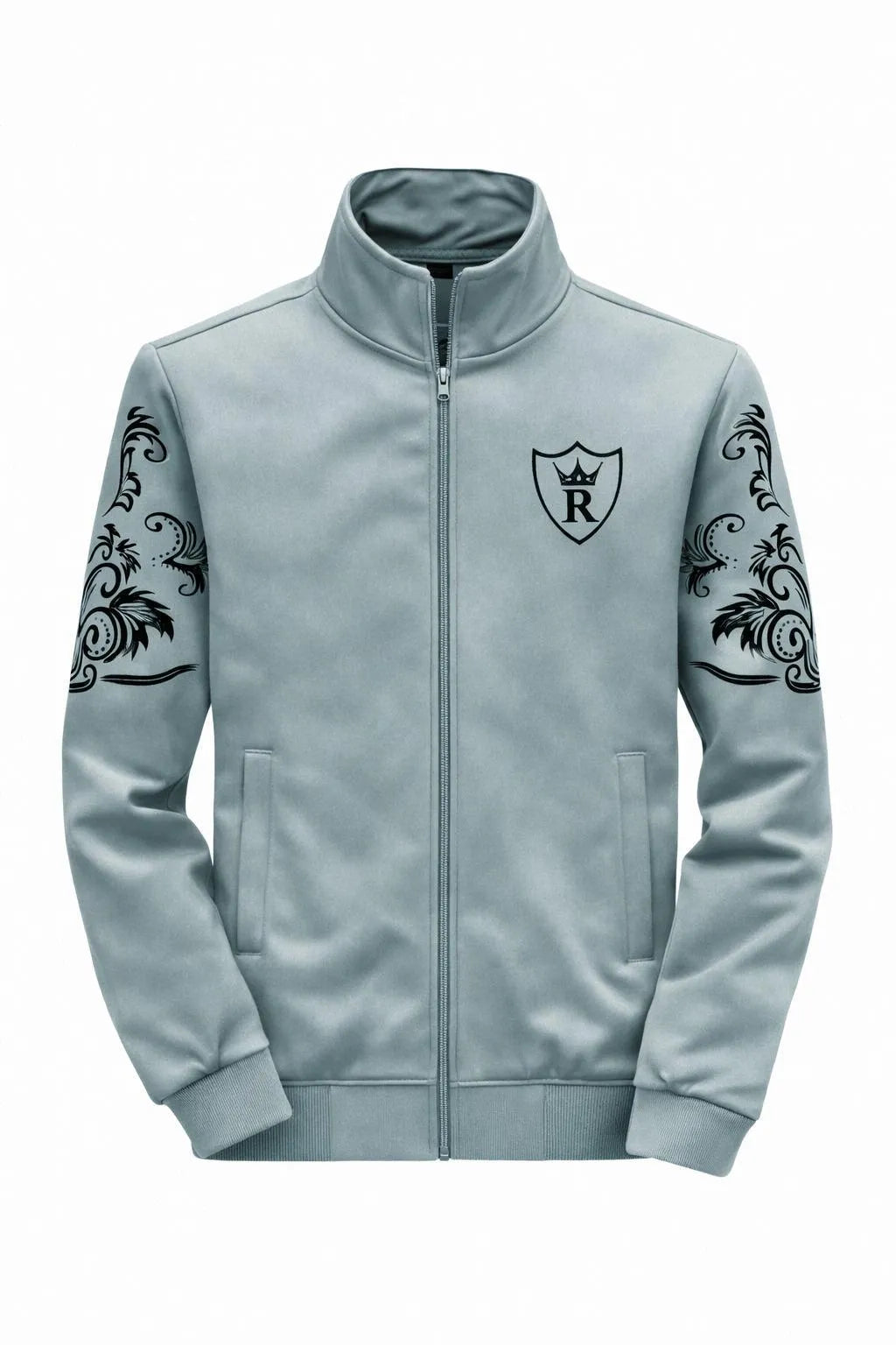 Men's Printed Fleece Track Suit - Grey, Slim Fit Winter - view 2