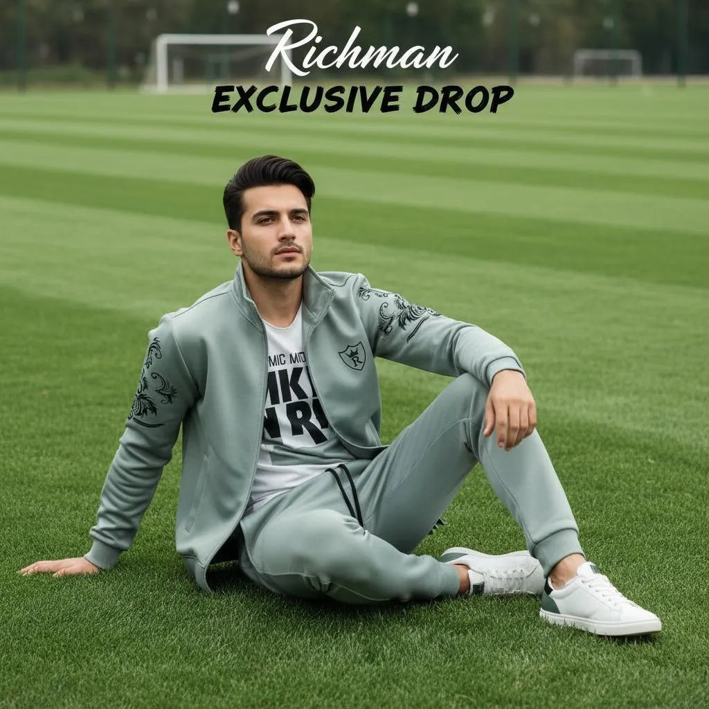Men's Printed Fleece Track Suit - Grey, Slim Fit Winter - view 4