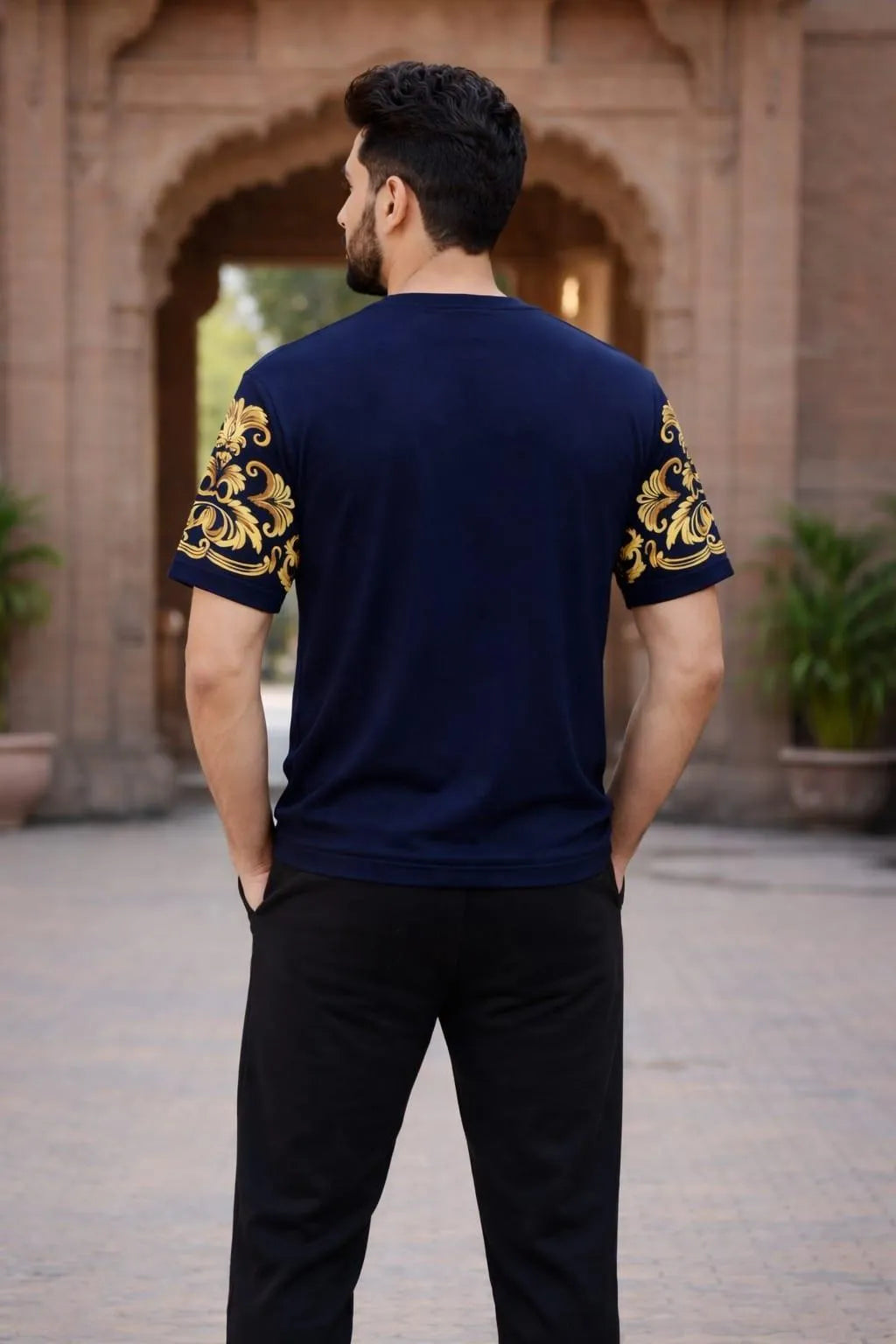 Men's Cotton Tracksuit - Royal Blue with Gold Sleeves - view 3