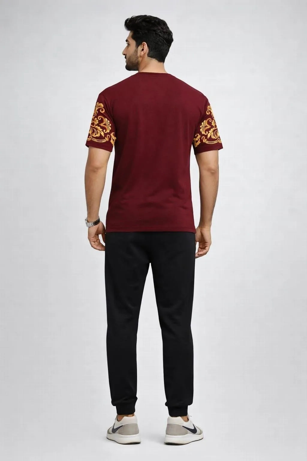 Men's Royal Print Track Suit - Maroon Cotton, Summer Set - view 3