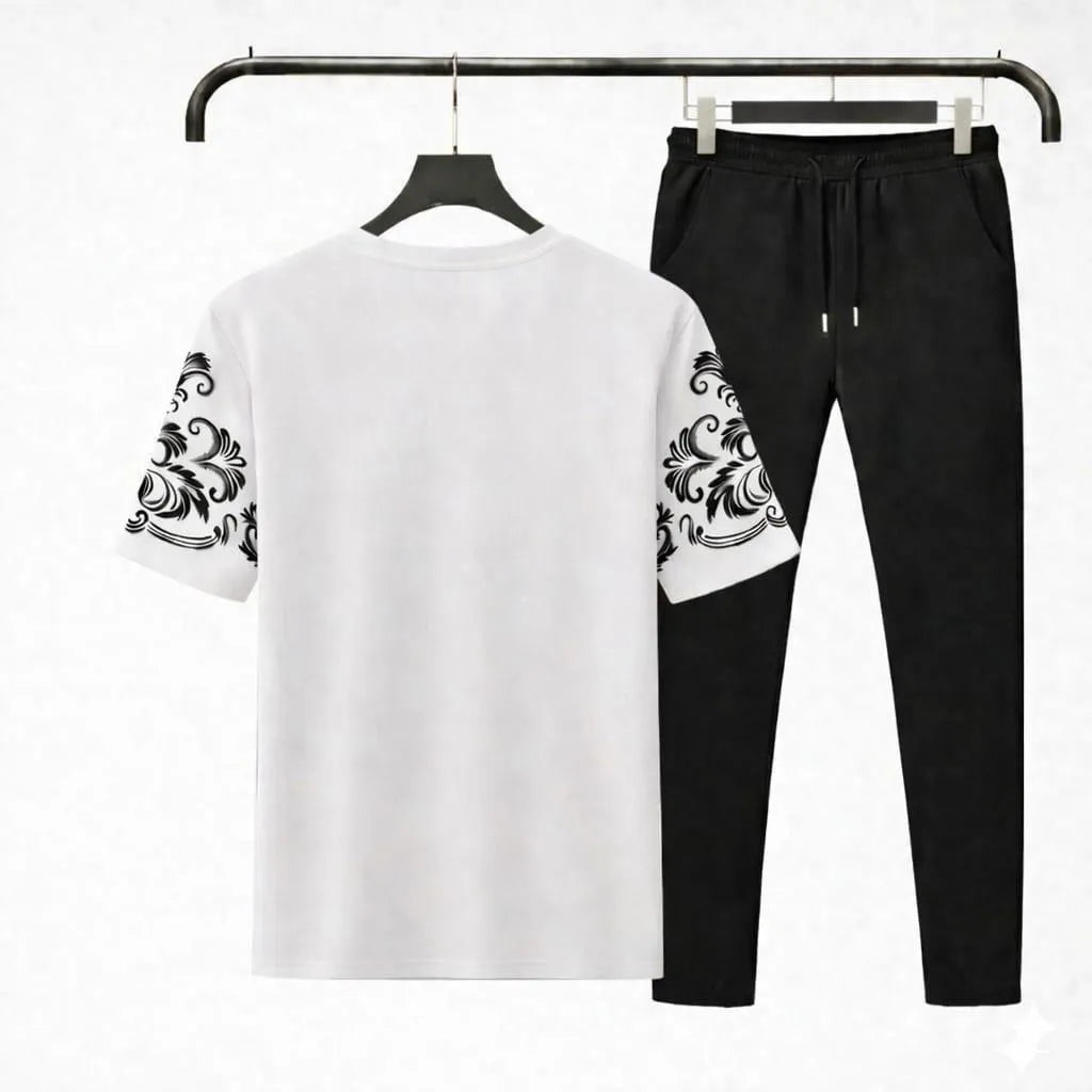 Men's Royal Crest Summer Track Suit - White & Black Cotton - view 3