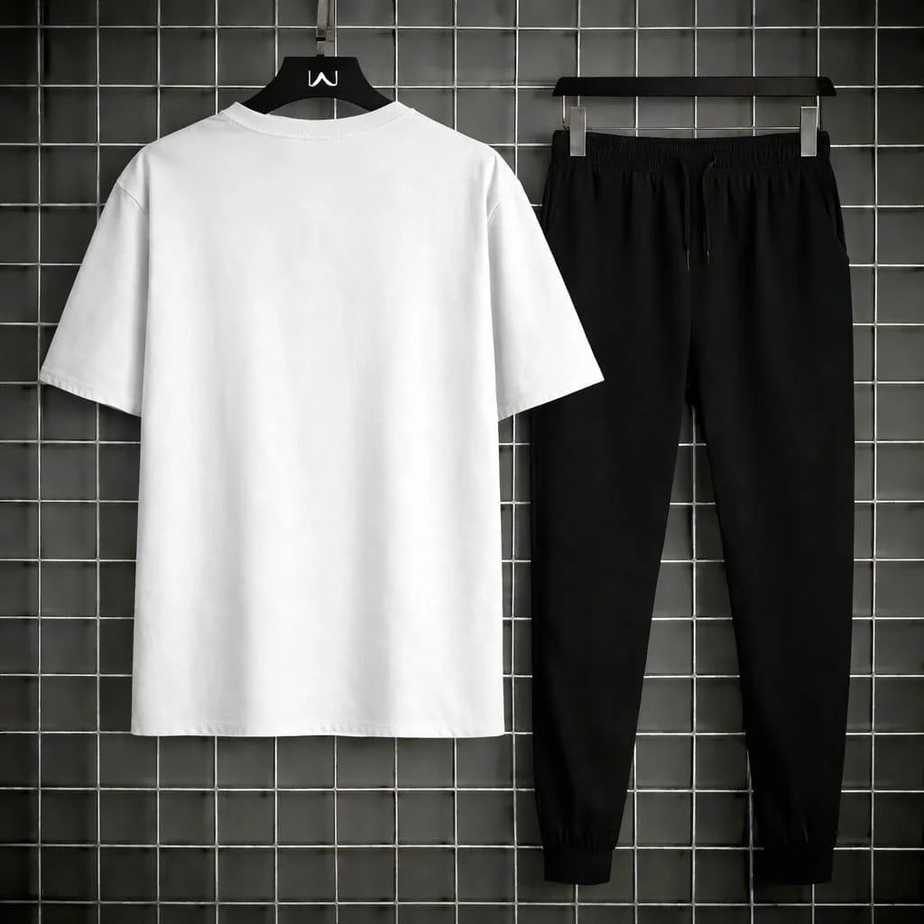 Men's Gold Crest Print Track Suit - White Cotton, Black Joggers - view 3