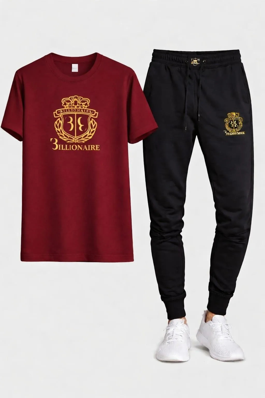 Men's Gold Crest Print Track Suit - Maroon with Black Joggers