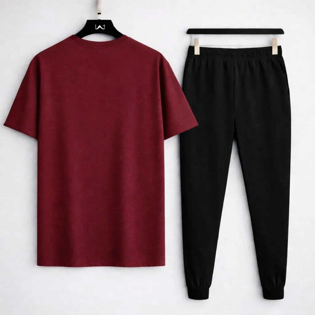 Men's Gold Crest Print Track Suit - Maroon with Black Joggers - view 3
