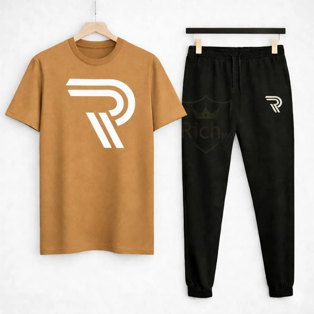 Men's Cotton Track Suit - Brown & Black, Slim Fit