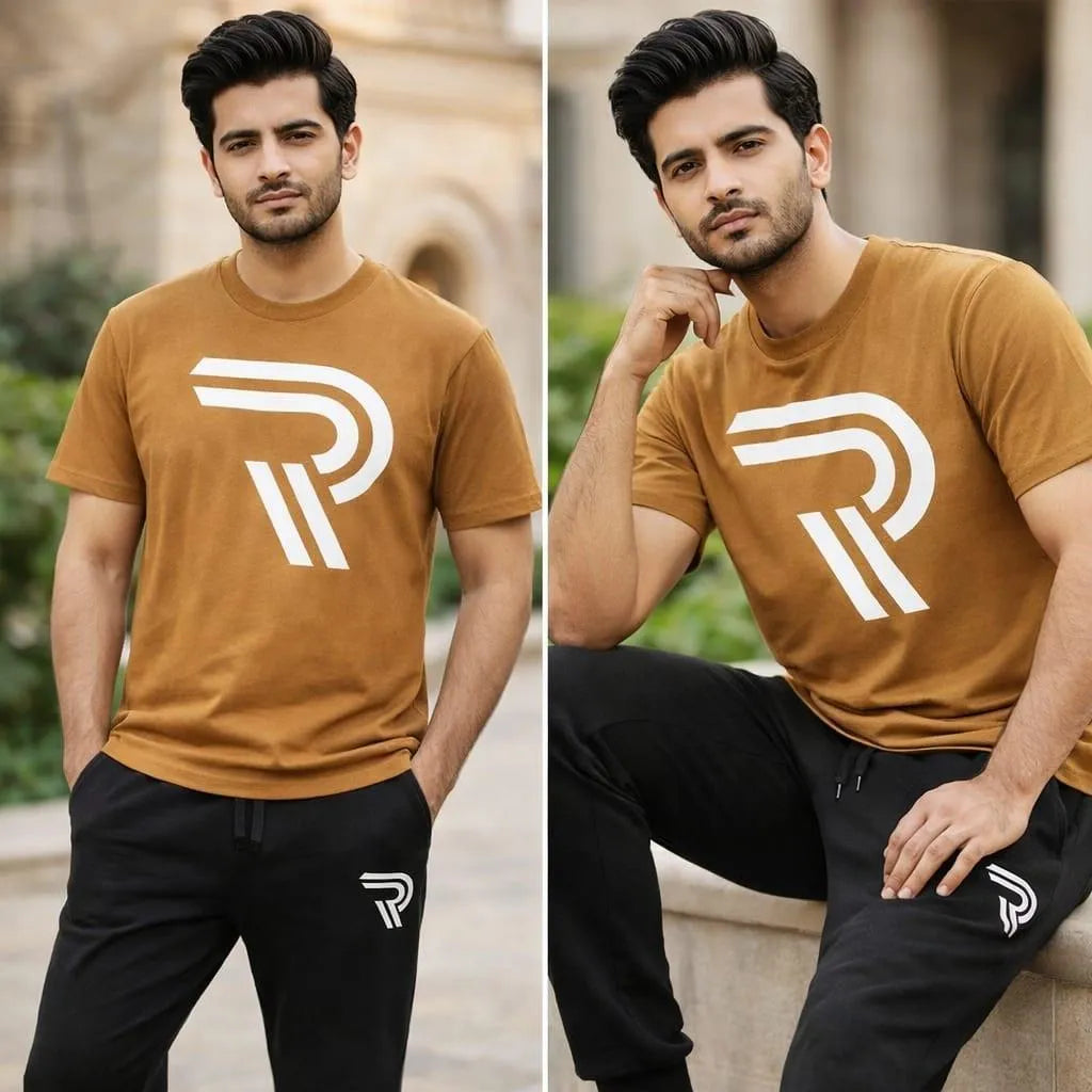Men's Cotton Track Suit - Brown & Black, Slim Fit - view 2