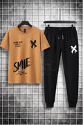 Men's Graphic Cotton Track Suit - Brown, Summer