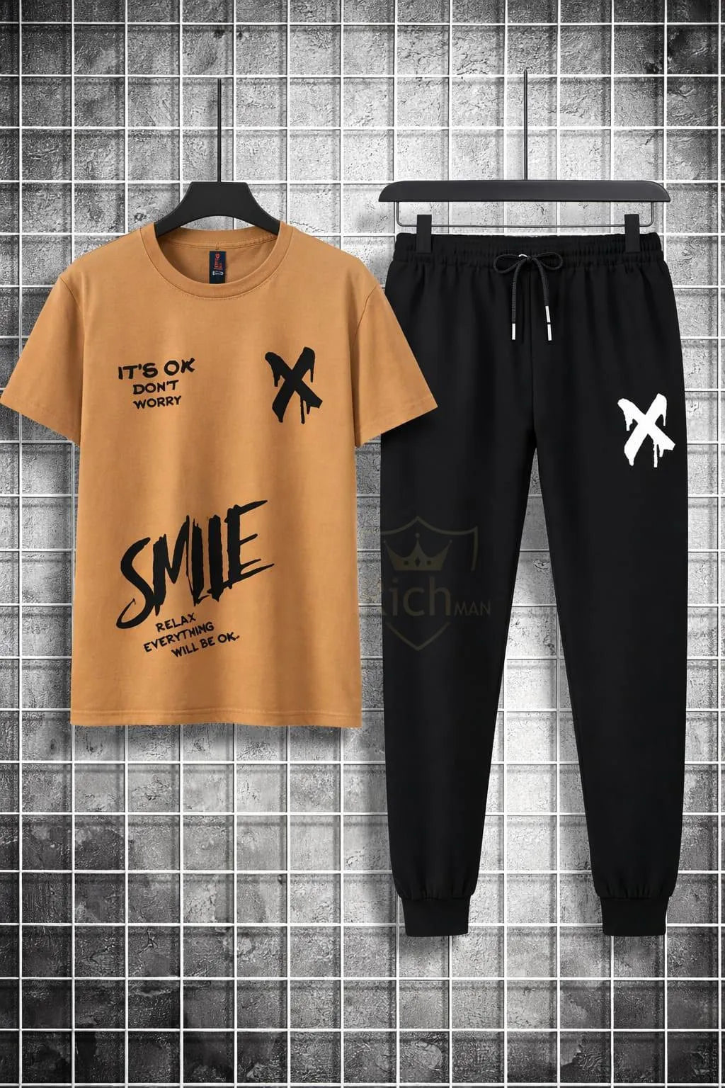 Men's Graphic Cotton Track Suit - Brown, Summer