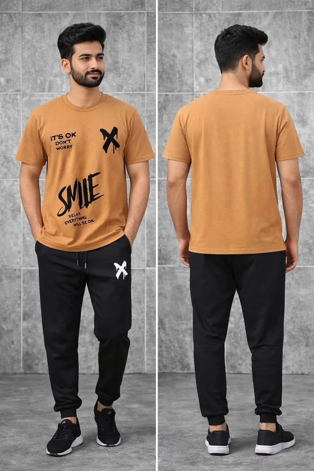 Men's Graphic Cotton Track Suit - Brown, Summer - view 2