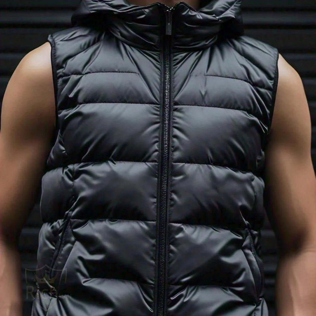 Men's Hooded Polyester Bomber Jacket - Plain Black, Unisex