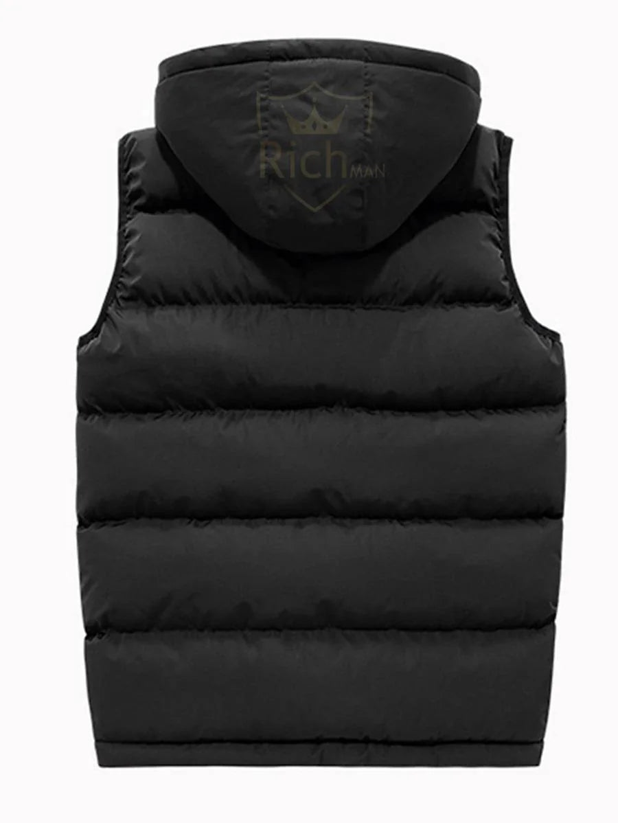 Men's Hooded Polyester Bomber Jacket - Plain Black, Unisex