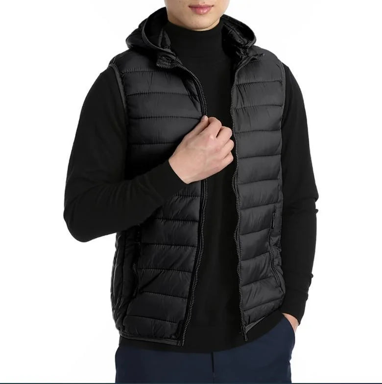 Men's Hooded Polyester Bomber Jacket - Plain Black, Unisex