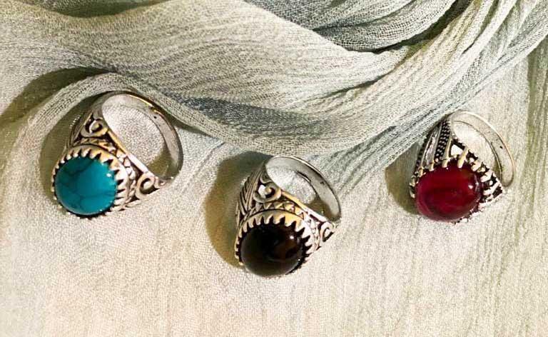 Turkish-Inspired Men's Ring Set of 3 Silver Plated Black Turquoise Red - view 3