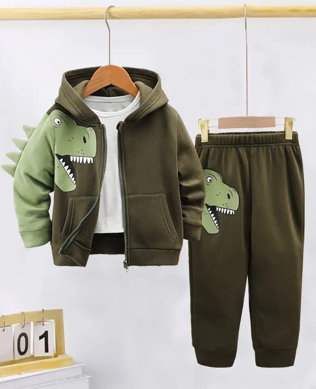 Kids Printed Fleece Tracksuit - Green, 1 to 6 Years
