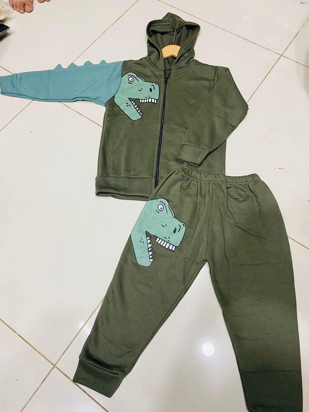 Kids Printed Fleece Tracksuit - Green, 1 to 6 Years