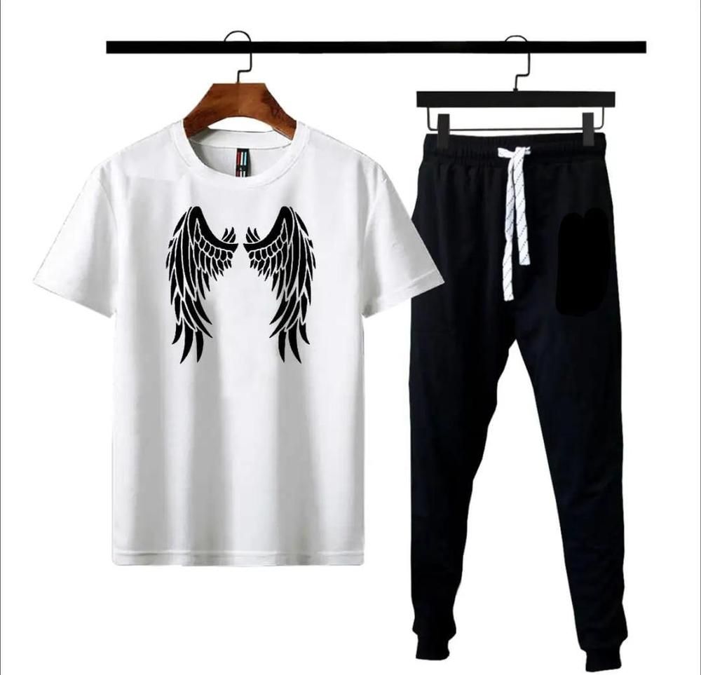 Men's Angel Wings Print T-Shirt & Trouser Set - White - view 3