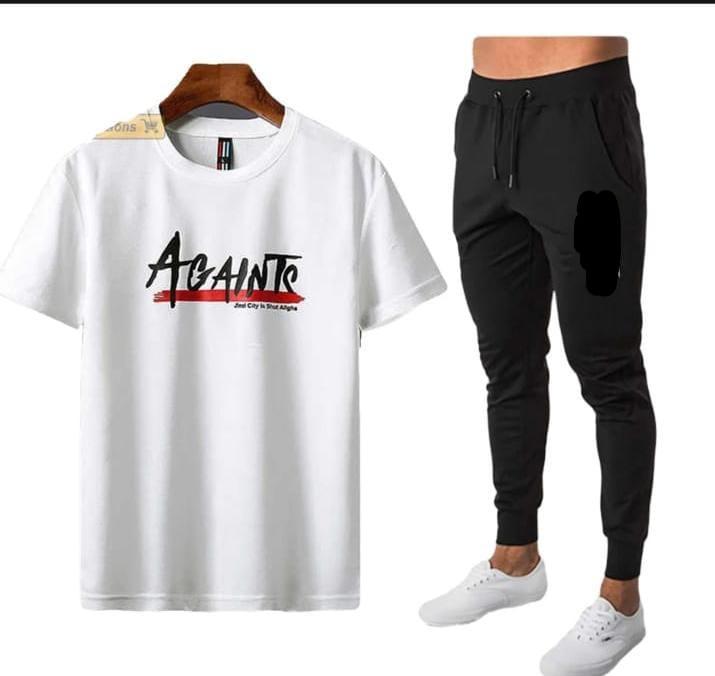 Men's Printed Polyester Track Suit - White, 2 Piece (Design 2)