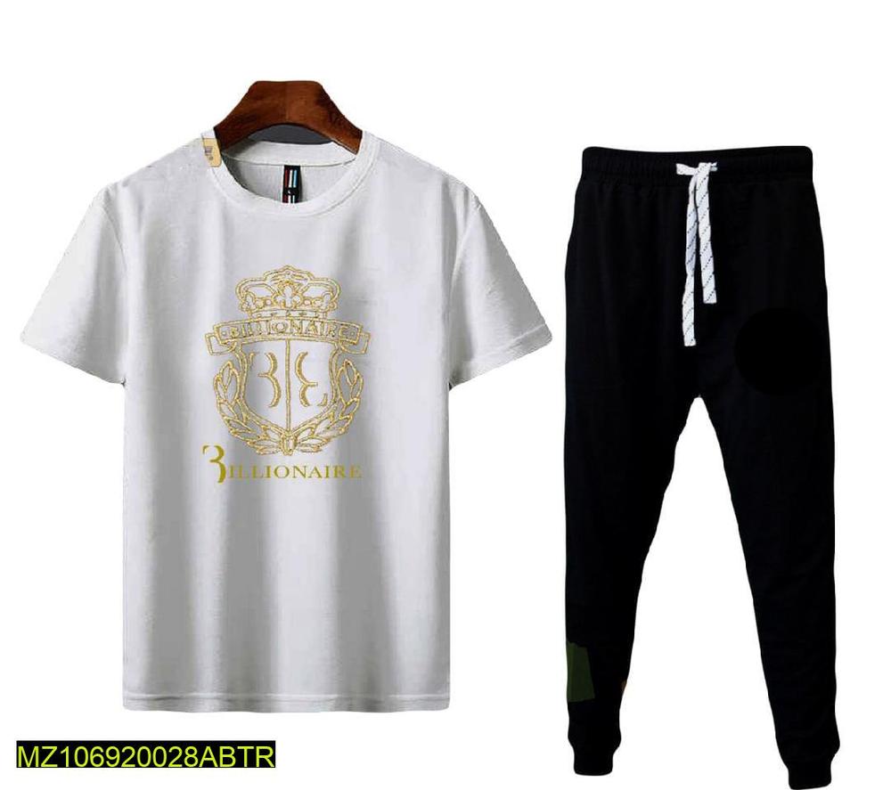 Men's Gold Crest Print Track Suit - White Polyester, Black Joggers - view 5