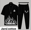 Men's Flame & Deer Print Cotton Track Suit - Black