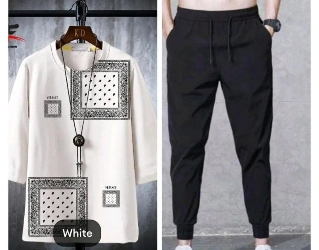 Men's Printed Micro Interlock Track Suit - White