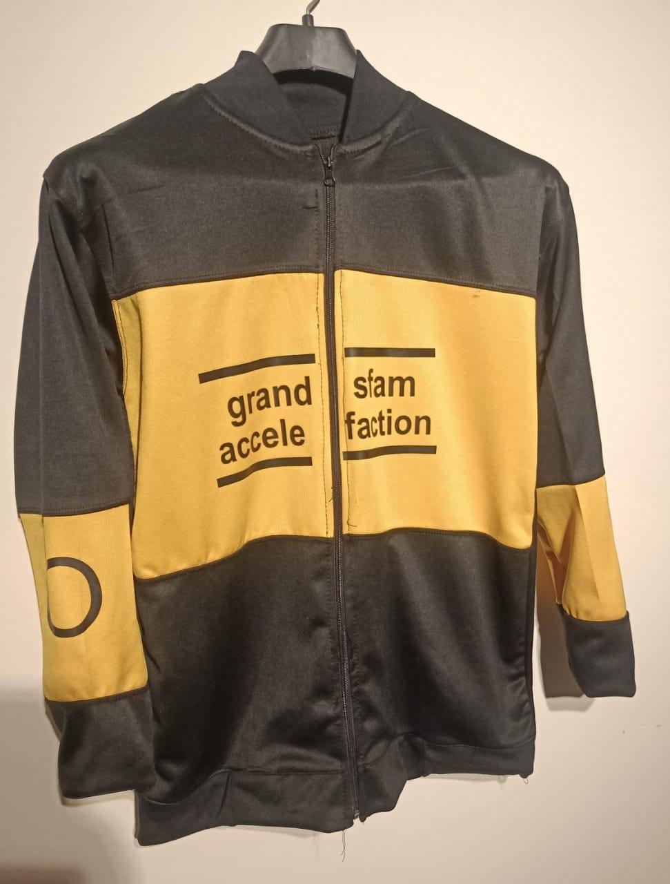 Men's Printed Fleece Hooded Jacket - Black and Yellow, Zip