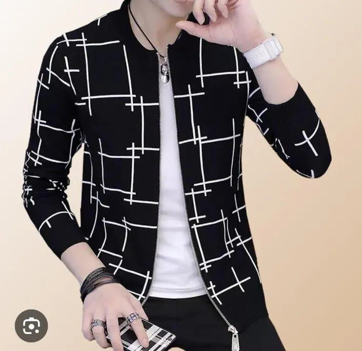 Men's Graphic Fleece Jacket - Black, Slim Fit, M to XL