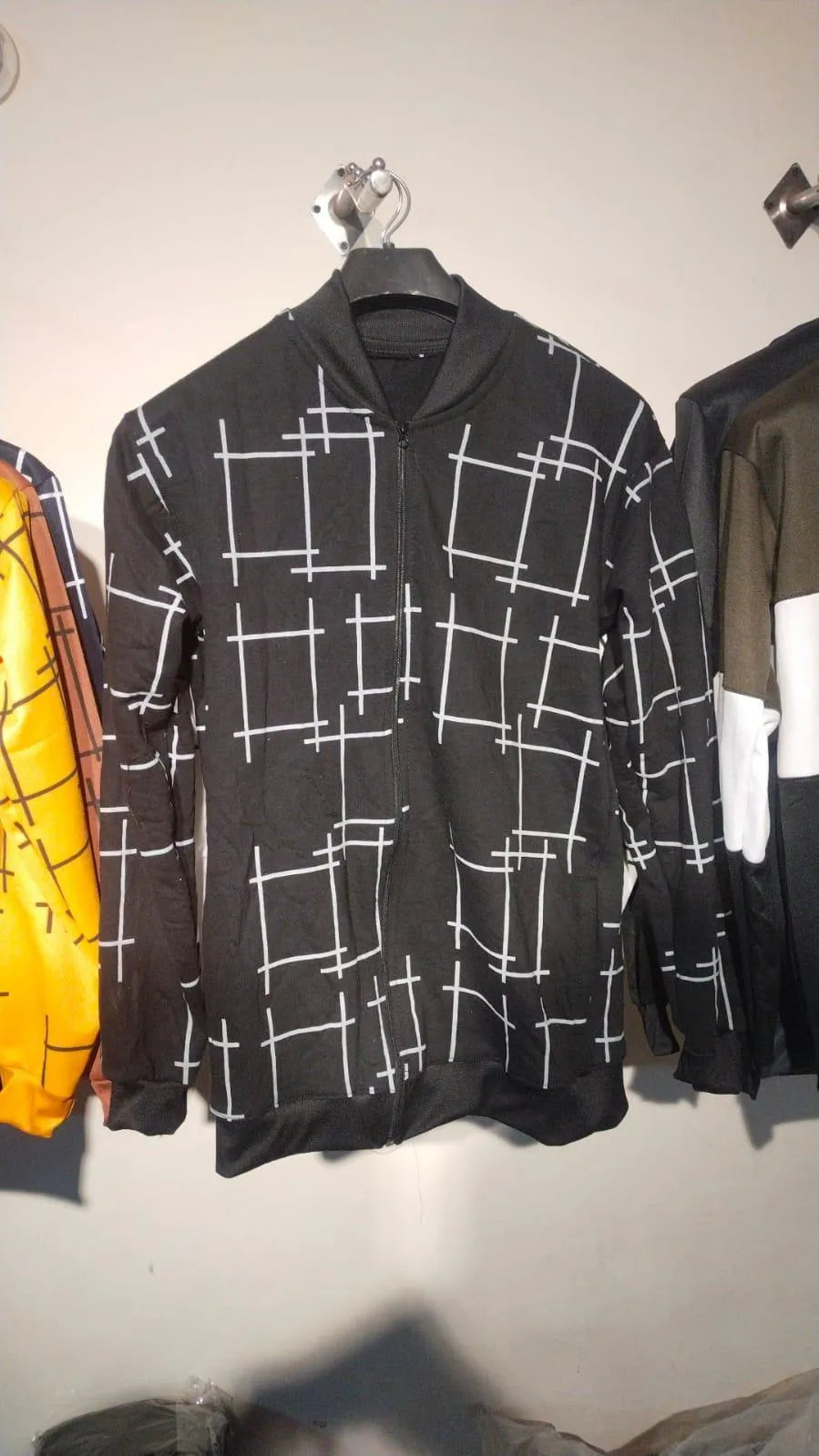 Men's Graphic Fleece Jacket - Black, Slim Fit, M to XL