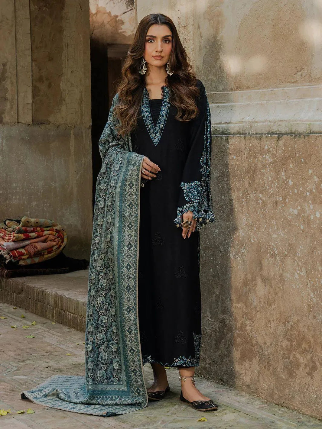 Unstitched Lawn Suit - Black, Embroidered, 3 Piece