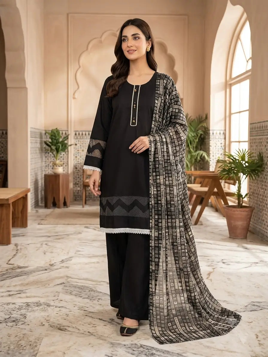 Multicolour Lace Work Cotton Lawn Suit - 3-Piece Stitched - view 2
