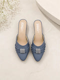 Women's Embroidered Flats - Grey Rexine, Size 6 to 10