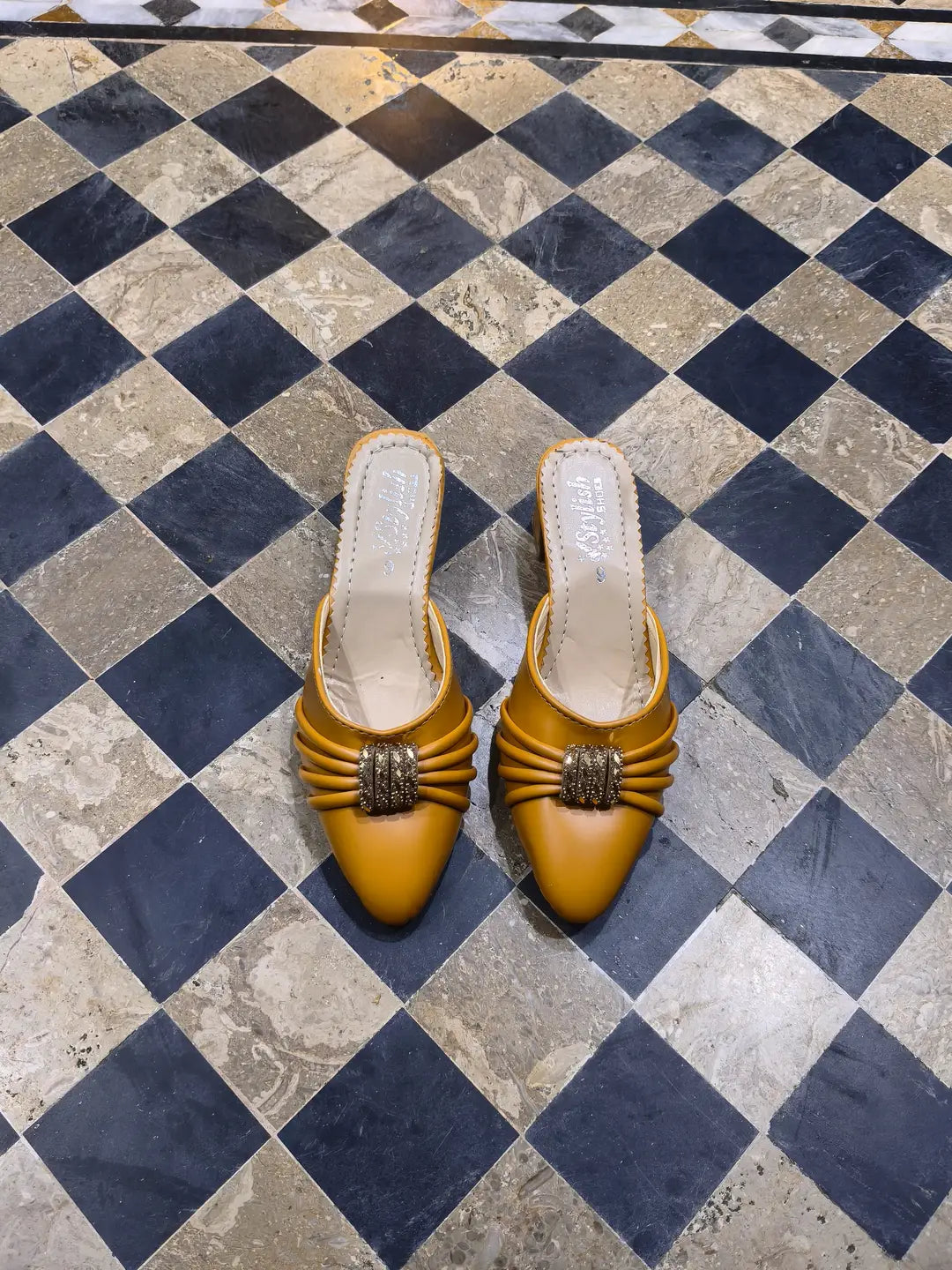 Women's Embroidered Flats - Yellow Rexine, Size 6 to 10