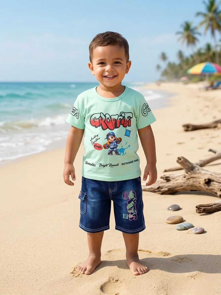 Boys Cotton Jersey Shirt & Shorts Set - Multicolour - view 2