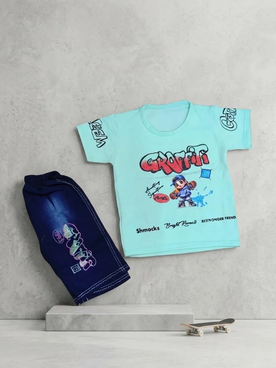 Boys Cotton Jersey Shirt & Shorts Set - Multicolour - view 5