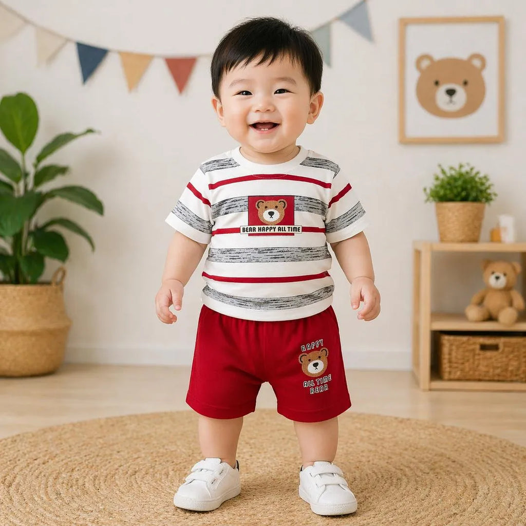 Baby Boy Striped Shorts & T-Shirt Set - Brown Cotton - view 2