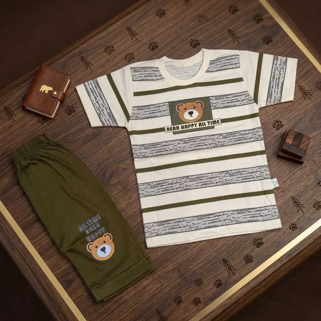 Baby Boy Striped Shorts & T-Shirt Set - Brown Cotton - view 5