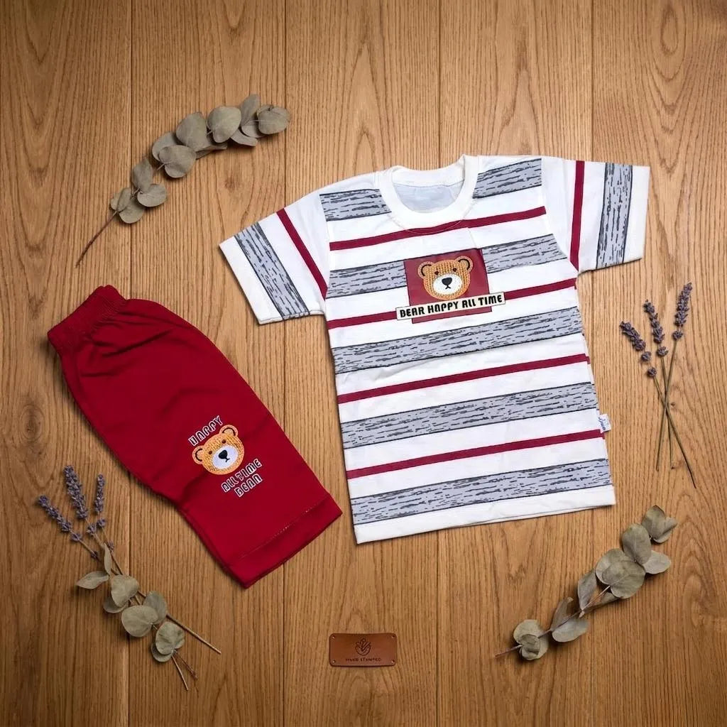 Baby Boy Striped Shorts & T-Shirt Set - Brown Cotton - view 6