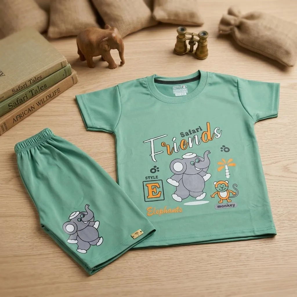 Kids T-Shirt & Shorts Set - Brown Cartoon Print - view 3