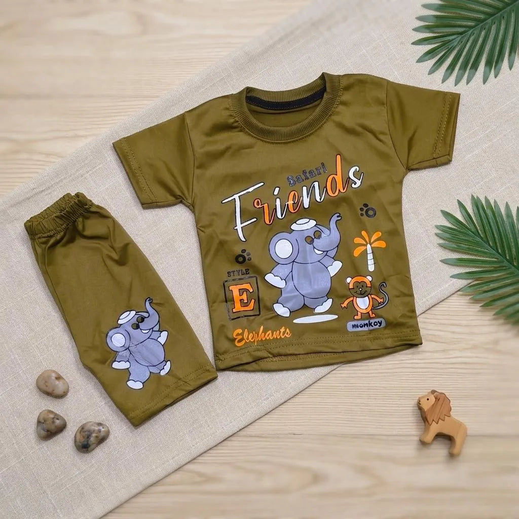 Kids T-Shirt & Shorts Set - Brown Cartoon Print - view 4