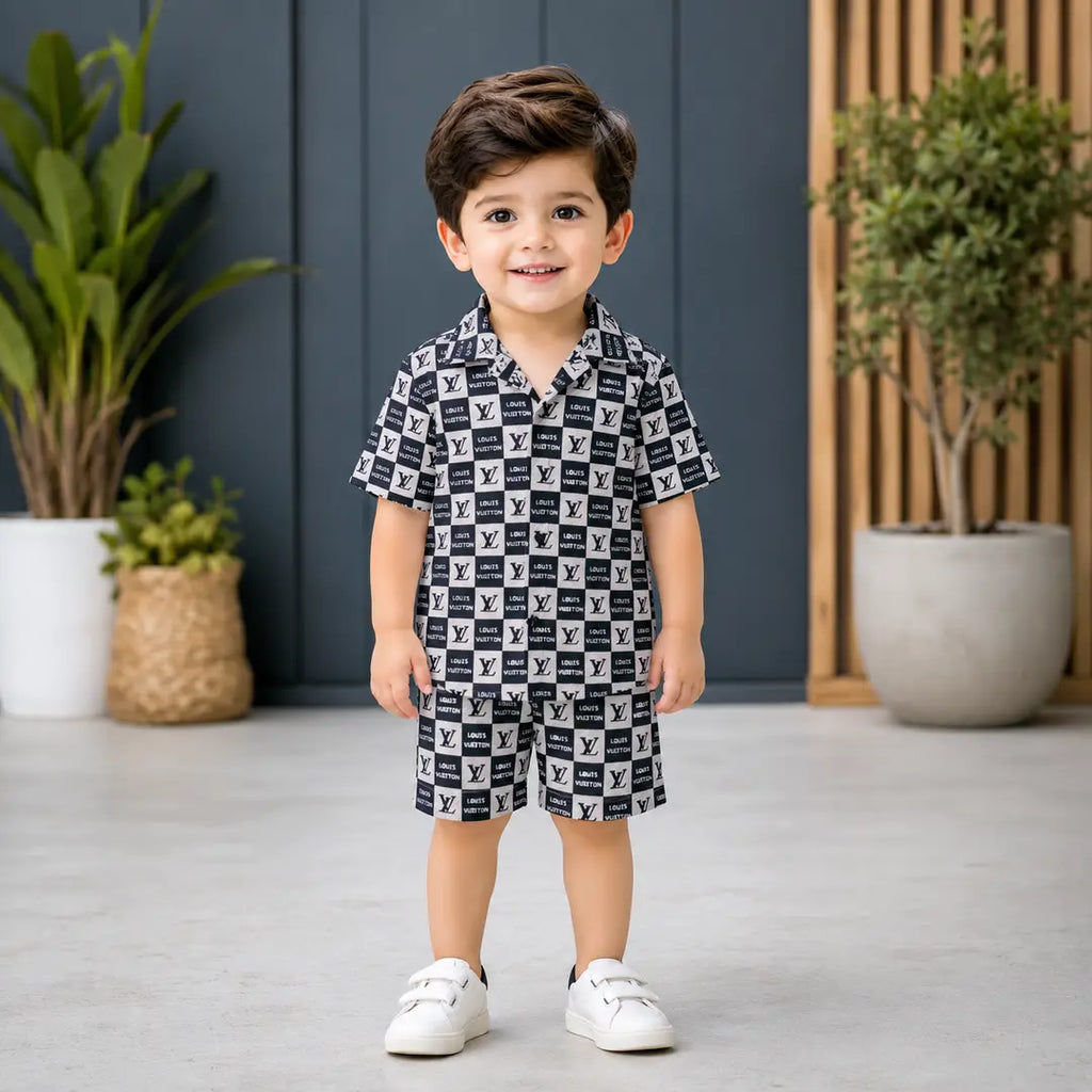 Boys Cotton Lawn Shirt & Shorts Set - 2 Piece Printed