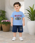 Boys Shirt & Jeans Shorts Set - 2 Piece Printed
