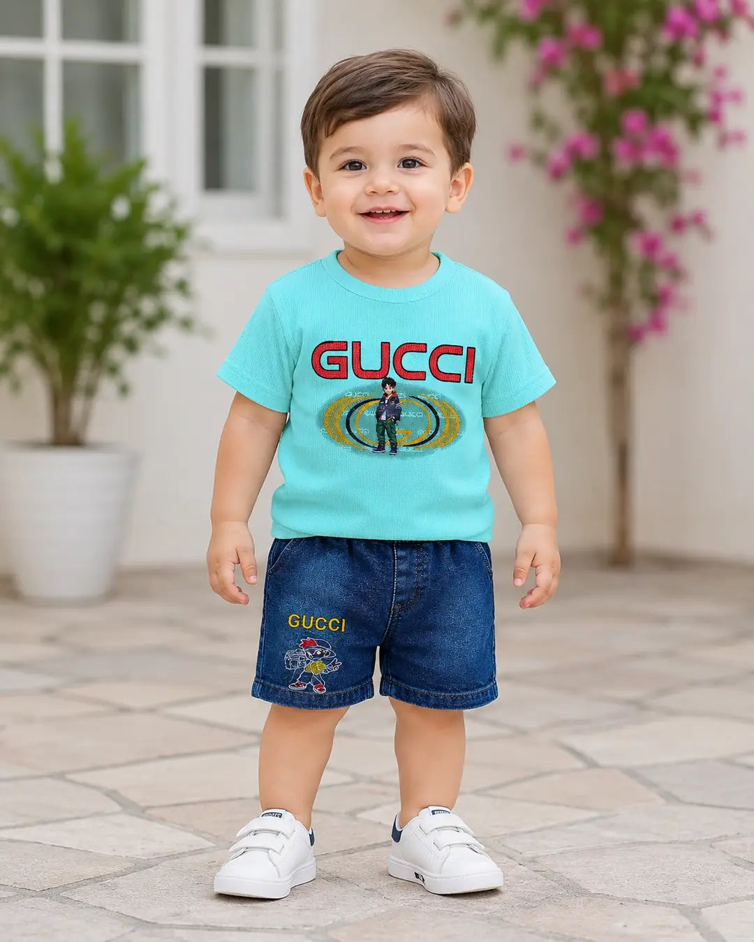 Boys Shirt & Jeans Shorts Set - 2 Piece Printed - view 3