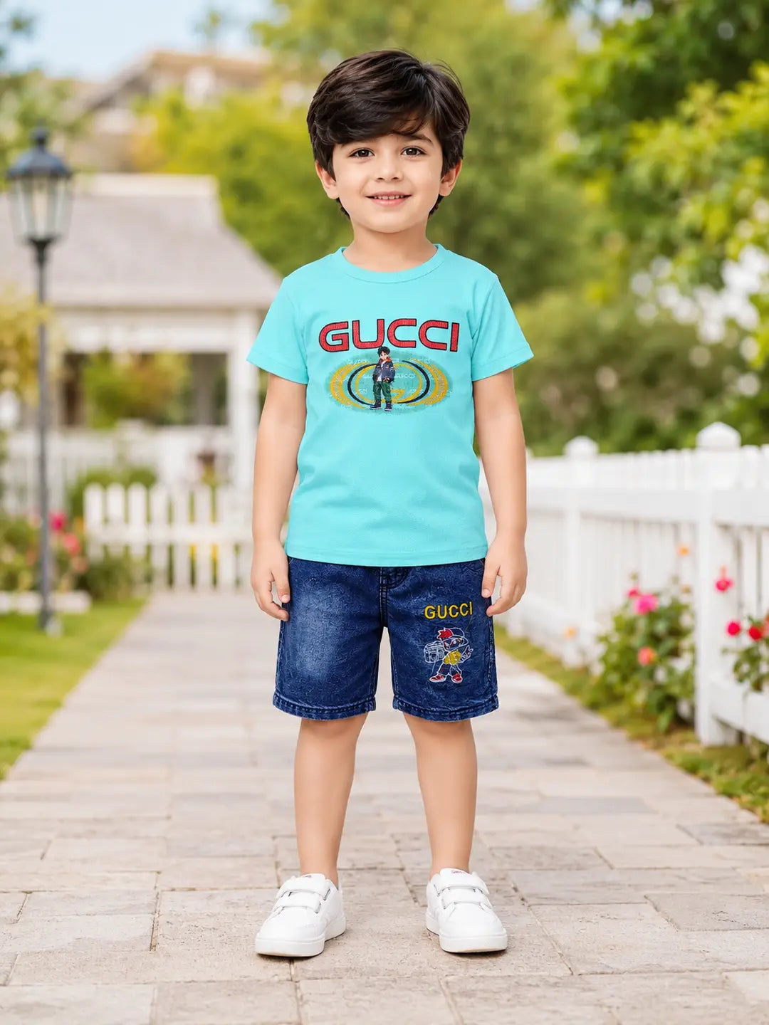 Boys Shirt & Jeans Shorts Set - 2 Piece Printed - view 4