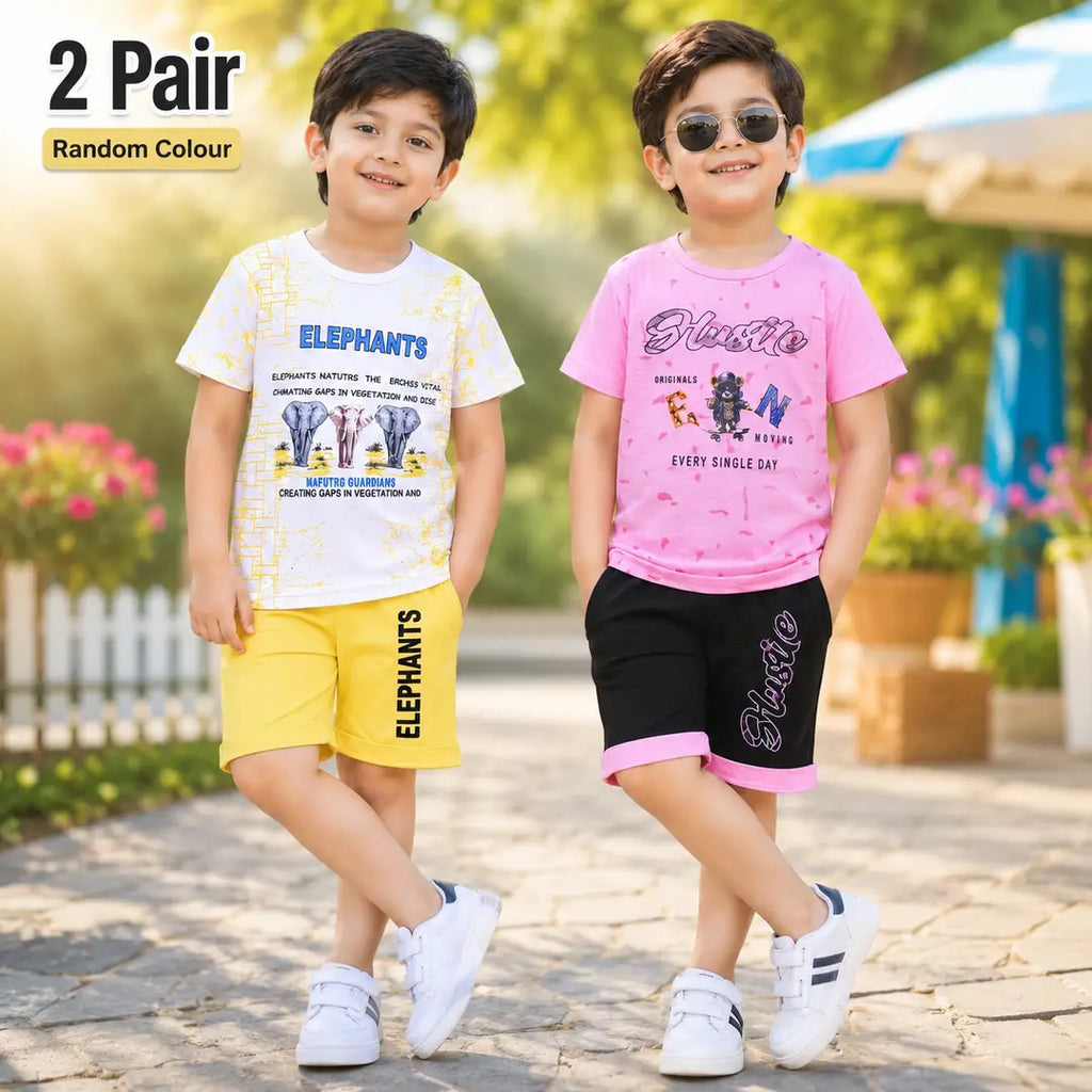 Boys Cotton Jersey Shirt & Shorts Set - Printed (Design 1)