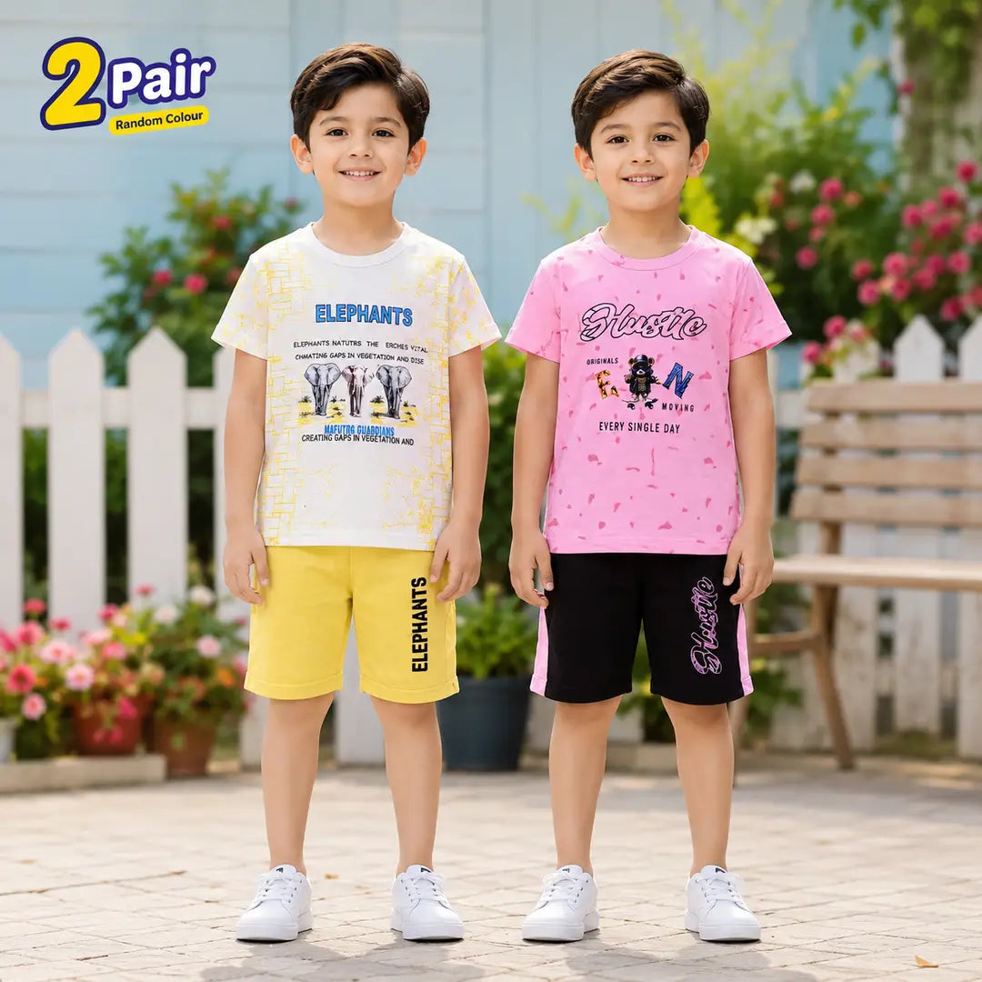 Boys Cotton Jersey Shirt & Shorts Set - Printed (Design 1) - view 2