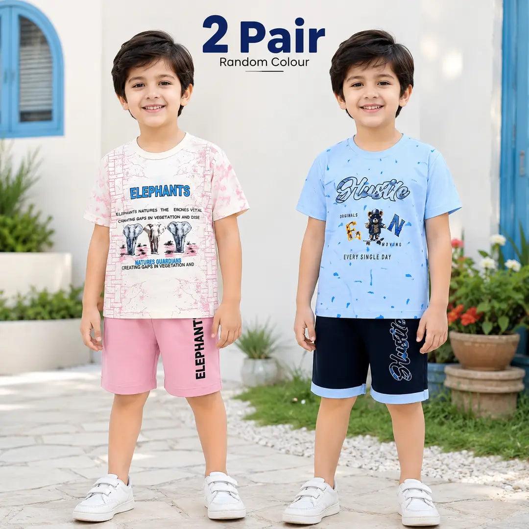 Boys Cotton Jersey Shirt & Shorts Set - Printed (Design 1) - view 3